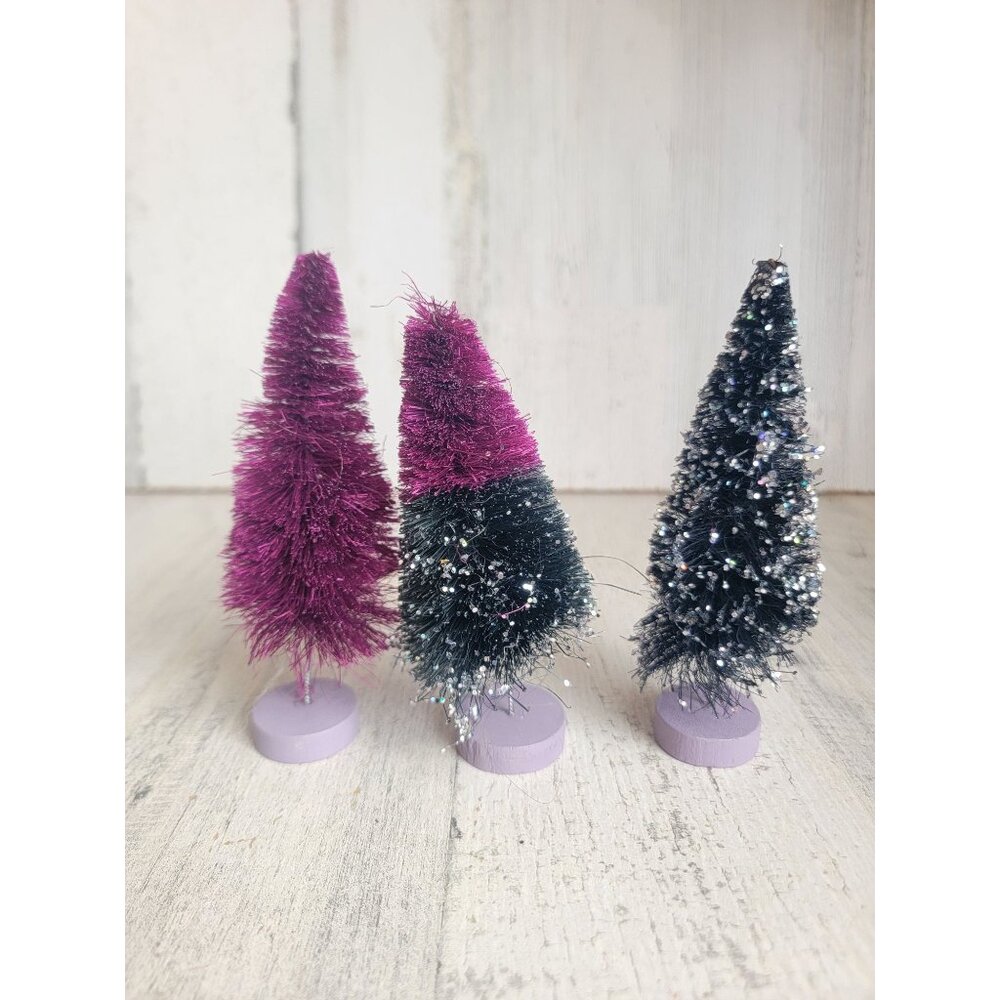 Halloween mini purple bristle tree glitter set home decor